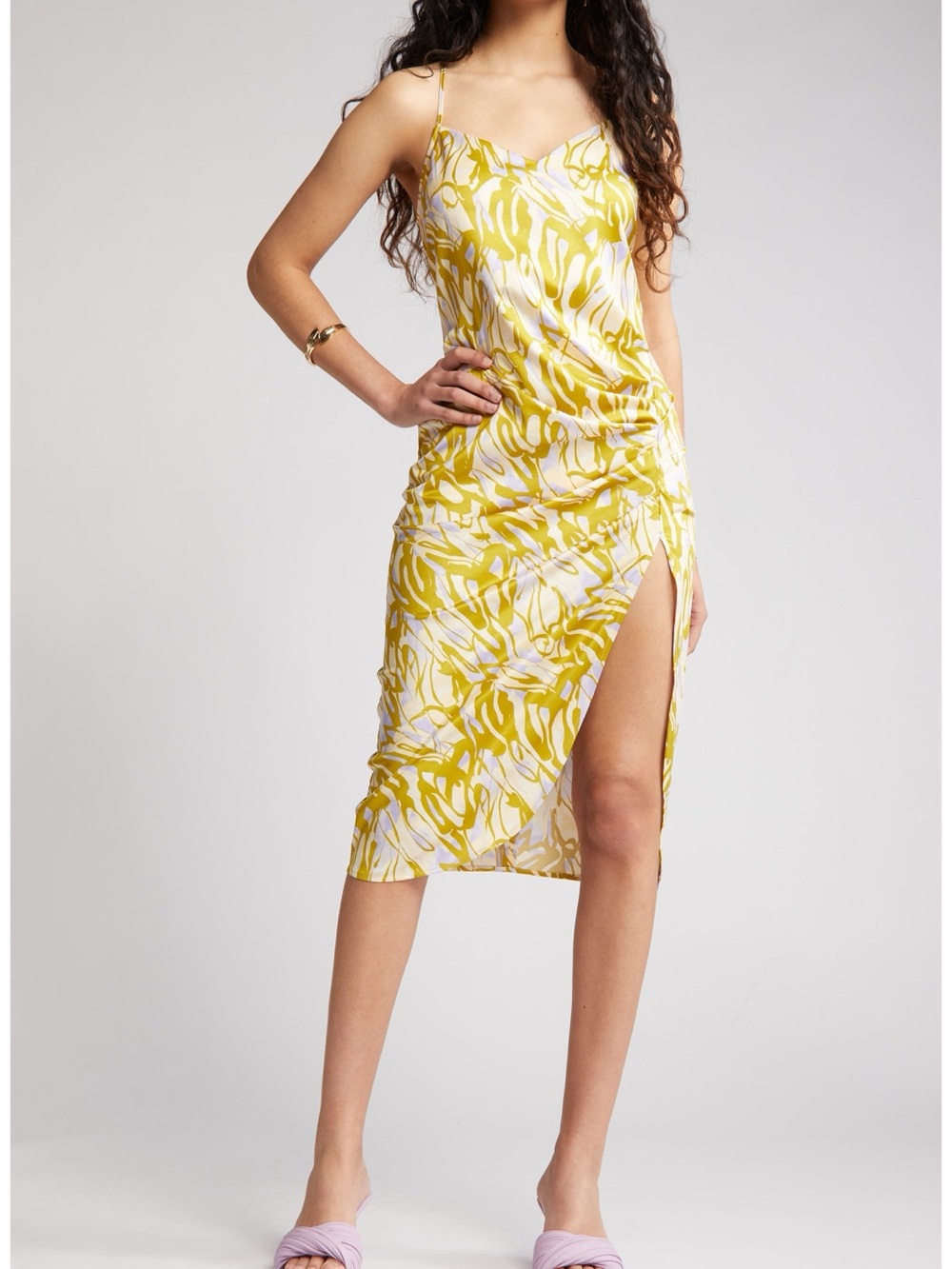 Strappy Shirred Sleeveless Midi Dress